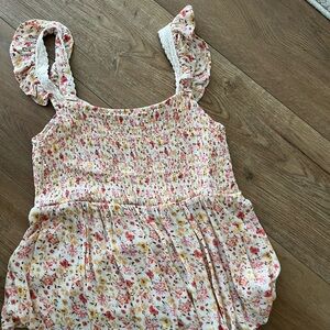 Blue Rain Smocked Floral Tank in White, Pink & Yellow